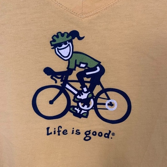 Life is Good Yellow Crusher V-neck Biking Short Sleeve Shirt Women's M - Picture 2 of 7
